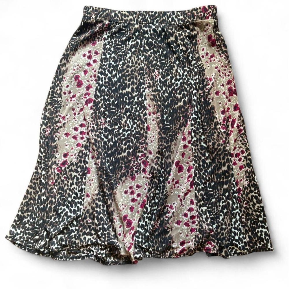RQT Petite Leopard Floral Midi Skirt PM Elastic Waist